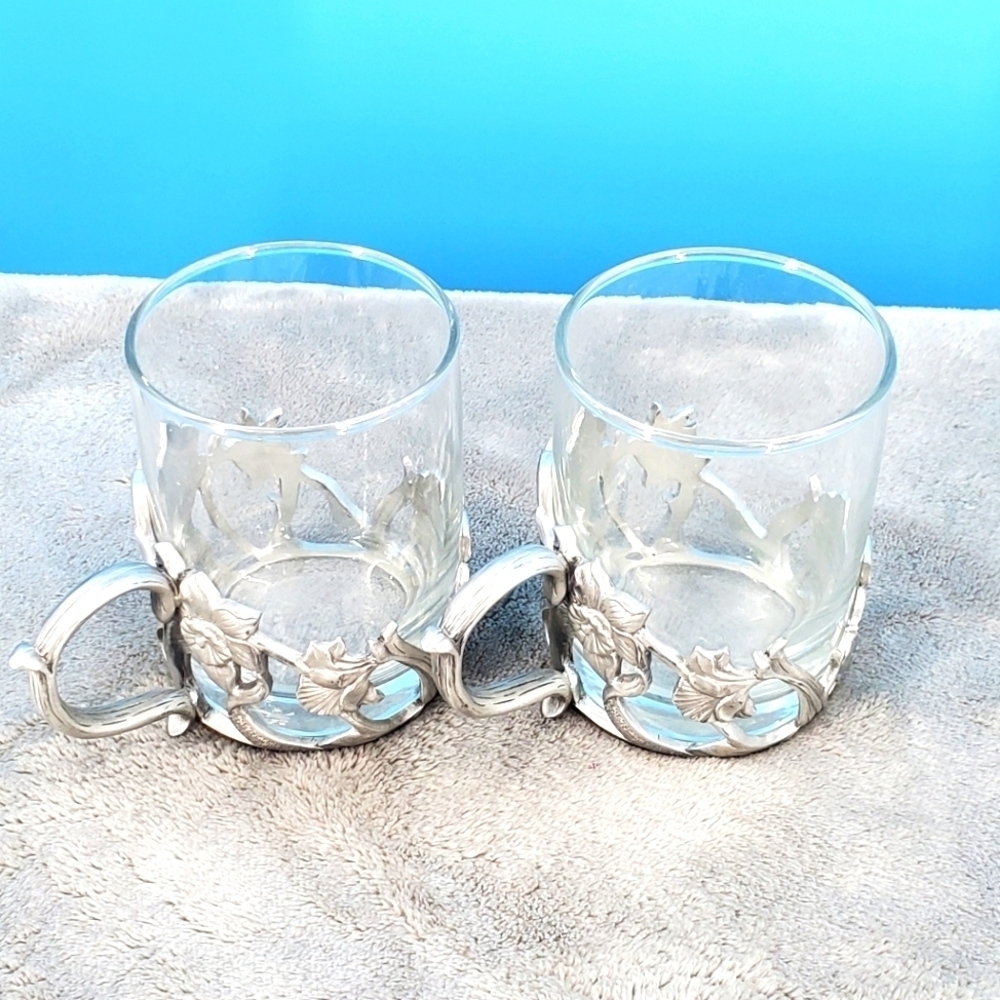 1989 Seagull Pewter Canada  Floral Teacups Etain Zinn